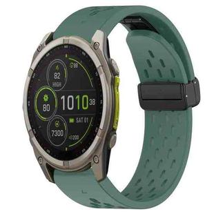 For Garmin Fenix 8 MIP 51mm Hole Folding Buckle 26mm Silicone Watch Band(Dark Green)