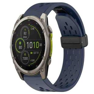 For Garmin Fenix 8 MIP 51mm Hole Folding Buckle 26mm Silicone Watch Band(Midnight Blue)