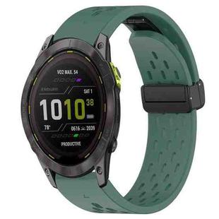 For Garmin Enduro 3 Hole Folding Buckle 26mm Silicone Watch Band(Dark Green)