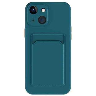 For iPhone 15 Skin Feel Card Contrast Color Button TPU Phone Case(Dark Green)