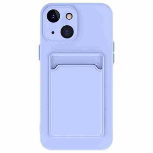 For iPhone 15 Skin Feel Card Contrast Color Button TPU Phone Case(Purple)