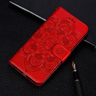 Mandala Embossing Pattern Horizontal Flip Leather Case for Huawei Y6 (2019) & Y6 Pro (2019) & Enjoy 9E, with Holder & Card Slots & Wallet & Photo Frame &  Lanyard(Red)