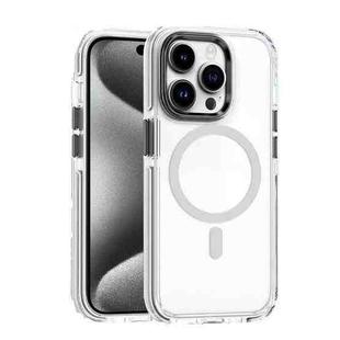 For iPhone 15 Pro Max Dual-color MagSafe TPU Hybrid Clear PC Shockproof Phone Case(White)