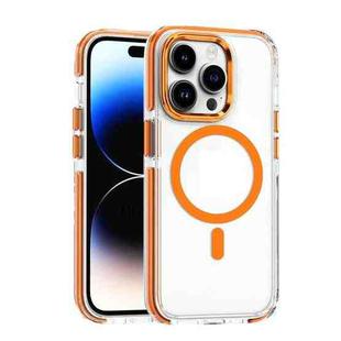 For iPhone 14 Pro Dual-color MagSafe TPU Hybrid Clear PC Shockproof Phone Case(Orange)