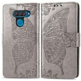 Butterfly Love Flowers Embossing Horizontal Flip Leather Case for LG Q60 , with Holder & Card Slots & Wallet & Lanyard(Gray)