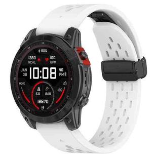 For Garmin Fenix 7X Quick Release Holes Magnetic Buckle Silicone Watch Band(White)