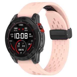 For Garmin Fenix 7X Quick Release Holes Magnetic Buckle Silicone Watch Band(Pink)