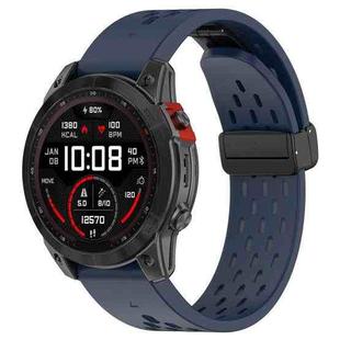 For Garmin Fenix 7X Pro Quick Release Holes Magnetic Buckle Silicone Watch Band(Dark Blue)