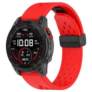 For Garmin Fenix 7X Pro Quick Release Holes Magnetic Buckle Silicone Watch Band(Red)