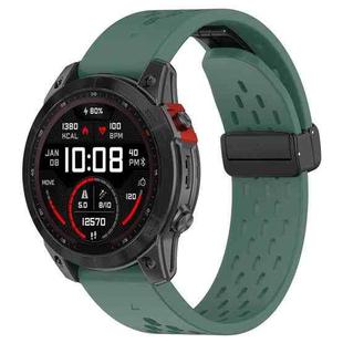 For Garmin Tactix 7 / Tactix DELTA Quick Release Holes Magnetic Buckle Silicone Watch Band(Dark Green)