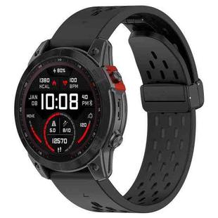 For Garmin Fenix 6X Sapphire GPS Quick Release Holes Magnetic Buckle Silicone Watch Band(Black)