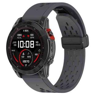 For Garmin Fenix 6X Sapphire GPS Quick Release Holes Magnetic Buckle Silicone Watch Band(Dark Gray)