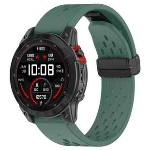 For Garmin Fenix 3 / 3 HR / 3 Sapphire Quick Release Holes Magnetic Buckle Silicone Watch Band(Dark Green)