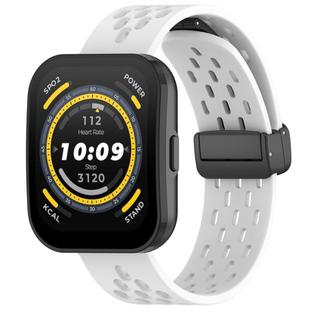 For Amazfit Bip 5 Folding Magnetic Clasp Silicone Watch Band(White)