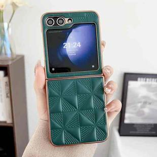 For Samsung Galaxy Z Flip5 5G Plating Plaid PU All-inclusive Shockproof Phone Case(Green)