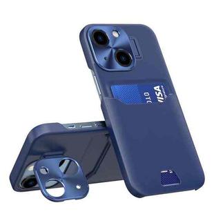 For iPhone 15 Two-Color Invisible Lens Holder Phone Case(Sapphire blue)
