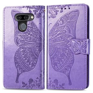 Butterfly Love Flowers Embossing Horizontal Flip Leather Case for LG K50 , with Holder & Card Slots & Wallet & Lanyard(Light purple)