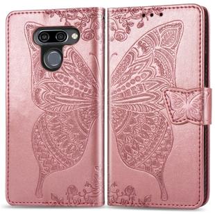 Butterfly Love Flowers Embossing Horizontal Flip Leather Case for LG K50 , with Holder & Card Slots & Wallet & Lanyard(Rose gold)