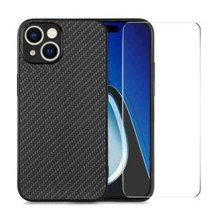 For iPhone 15 ENKAY Fiber Leather Skin PC Phone Case with High Aluminum-silicon Glass Film(Black)