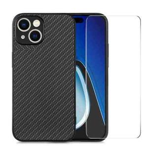 For iPhone 14 Plus ENKAY Fiber Leather Skin PC Phone Case with High Aluminum-silicon Glass Film(Black)
