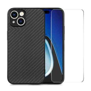 For iPhone 14 ENKAY Fiber Leather Skin PC Phone Case with High Aluminum-silicon Glass Film(Black)