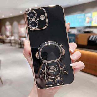 For iPhone 16 Plus Electroplating Astronaut Holder Phone Case(Black)