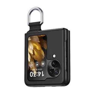 For OPPO Find N3 Flip Silk Ribbon Ring Plain Leather Phone Case(Black)
