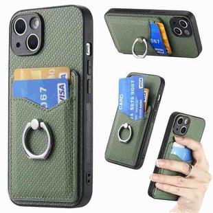 For iPhone 15 Plus Carbon Fiber Card Wallet Ring Holder Phone Case(Green)