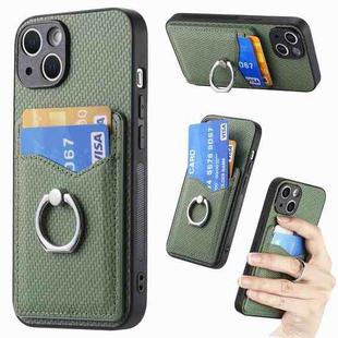 For iPhone 15 Pro Max Carbon Fiber Card Wallet Ring Holder Phone Case(Green)