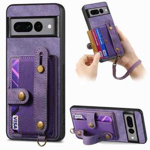For Google Pixel 7 Pro Retro Cross Wristband Wallet Leather Back Phone Case(Purple)