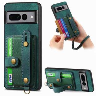 For Google Pixel 7 Pro Retro Cross Wristband Wallet Leather Back Phone Case(Green)