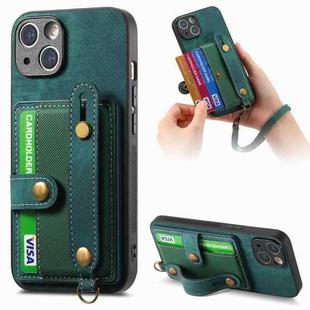 For iPhone 14 Retro Cross Wristband Wallet Leather Back Phone Case(Green)