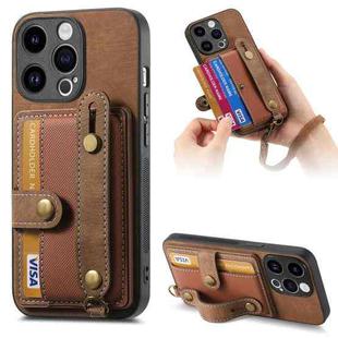For iPhone 14 Plus Retro Cross Wristband Wallet Leather Back Phone Case(Brown)