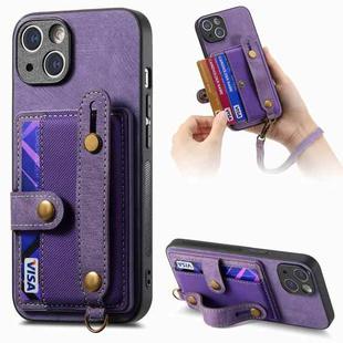 For iPhone 15 Retro Cross Wristband Wallet Leather Back Phone Case(Purple)