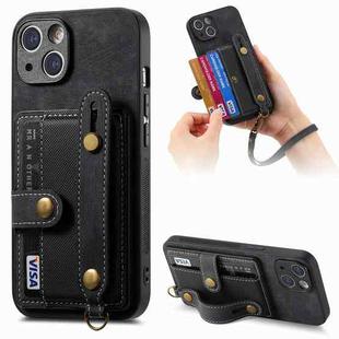 For iPhone 15 Retro Cross Wristband Wallet Leather Back Phone Case(Black)