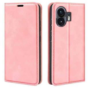 For Nothing Phone 2 Retro-skin  Magnetic Suction Leather Phone Case(Pink)