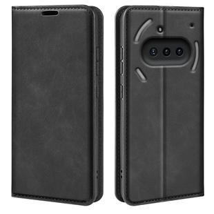 For Nothing Phone 3a Retro-skin  Magnetic Suction Leather Phone Case(Black)