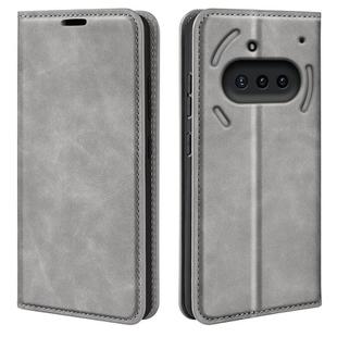 For Nothing Phone 3a Retro-skin  Magnetic Suction Leather Phone Case(Grey)