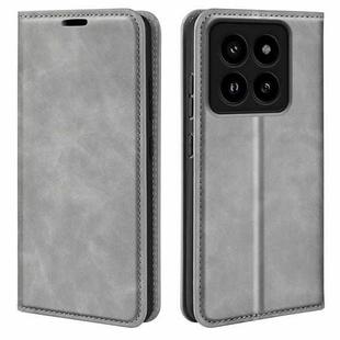 For Xiaomi 14 Pro Retro-skin Magnetic Suction Leather Phone Case(Grey)