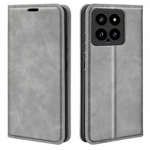 For Xiaomi 14 Retro-skin Magnetic Suction Leather Phone Case(Grey)