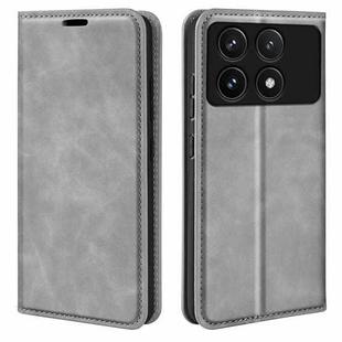 For Xiaomi Redmi K70 Retro-skin Magnetic Suction Leather Phone Case(Grey)