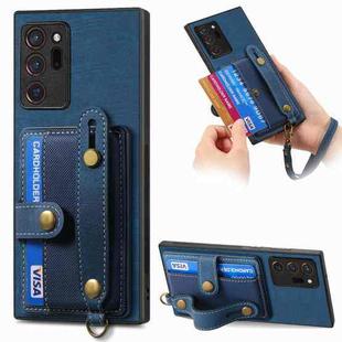 For Samsung Galaxy Note20 Ultra Retro Cross Wristband Wallet Leather Back Phone Case(Blue)