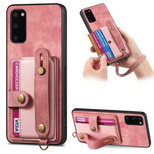 For Samsung Galaxy S20 Retro Cross Wristband Wallet Leather Back Phone Case(Pink)
