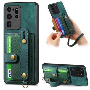 For Samsung Galaxy S20 Ultra Retro Cross Wristband Wallet Leather Back Phone Case(Green)