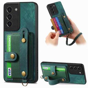 For Samsung Galaxy S21 5G Retro Cross Wristband Wallet Leather Back Phone Case(Green)