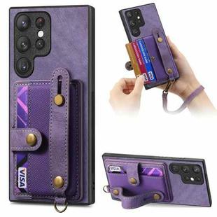 For Samsung Galaxy S22 Ultra 5G Retro Cross Wristband Wallet Leather Back Phone Case(Purple)