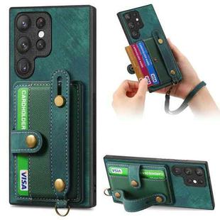 For Samsung Galaxy S22 Ultra 5G Retro Cross Wristband Wallet Leather Back Phone Case(Green)