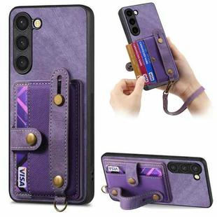 For Samsung Galaxy S23+ 5G Retro Cross Wristband Wallet Leather Back Phone Case(Purple)