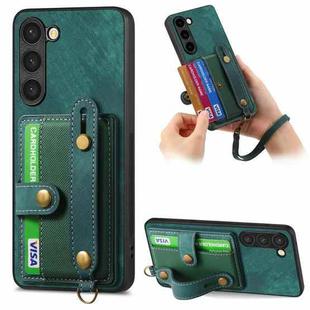 For Samsung Galaxy S23+ 5G Retro Cross Wristband Wallet Leather Back Phone Case(Green)