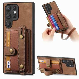 For Samsung Galaxy S23 Ultra 5G Retro Cross Wristband Wallet Leather Back Phone Case(Brown)